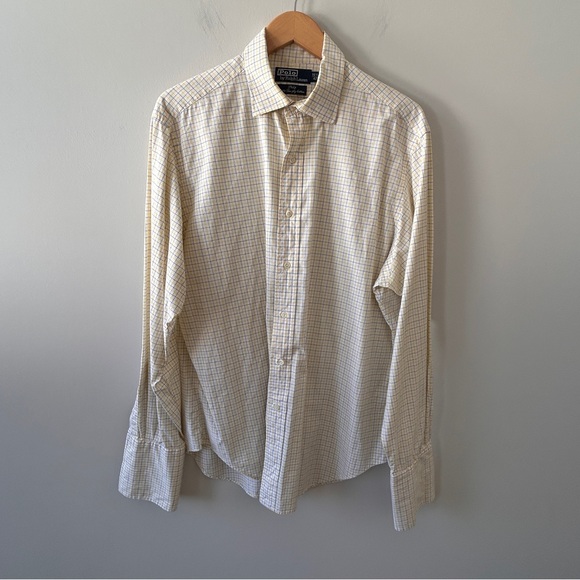 Polo Ralph Lauren Shirt Mens 16.5/42 Yellow Button Up French Cuff Preppy *FLAW - Picture 3 of 10